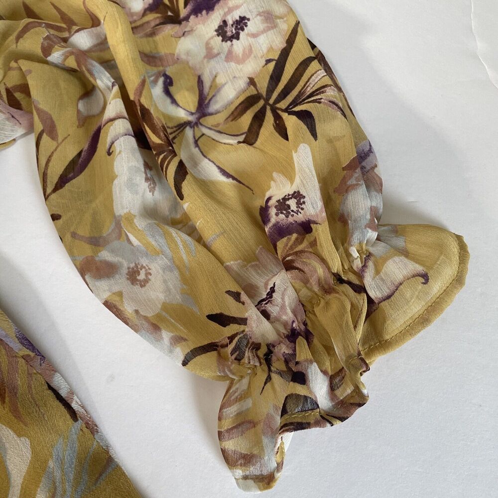 By Together Mustard Floral Open Back Dress Sheer Sleeve Size Medium Shoe Fly - Picture 11 of 11